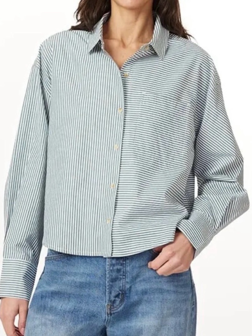 Scotch & Soda Amsterdam Cropped Boyfriend Striped Button Up Green Shirt Medium